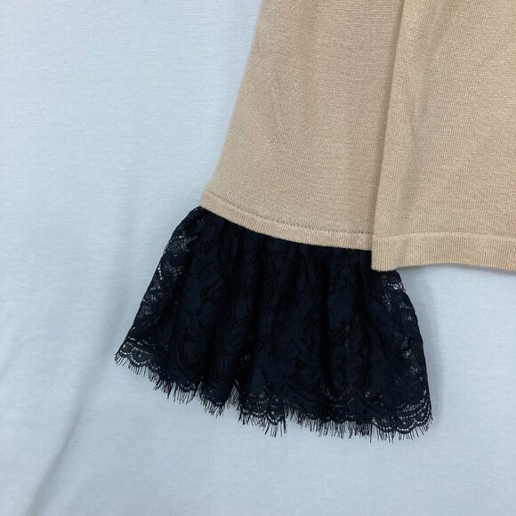 NWT New York & Company size XL Cream Black Lace Ruffle Detail Stretch Knit Top - Picture 5 of 10